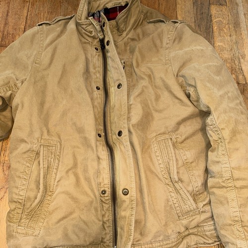 American Eagle Jacket Military Style Flannel Lined Tan Cotton L - Picture 7 of 13