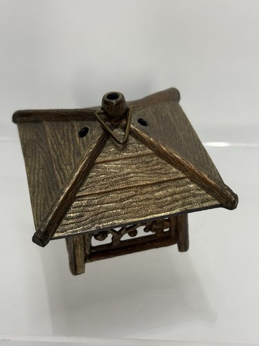 Vintage brass incense burner hut marked symbol Japan pagoda cherry blossoms 2.5" - Picture 4 of 9