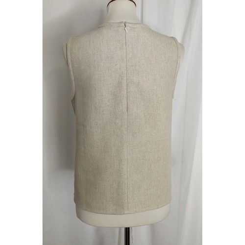 Banana Republic Top S Embellished Jeweled Linen Cotton Beige Sleeveless - Picture 9 of 14