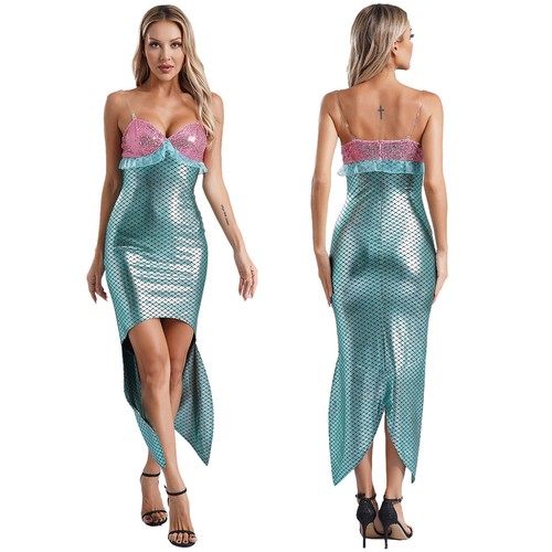 Damen Partykleid Fasching Meerjungfrau Kostüm Ärmellos Kleid Faschingskostüm - Bild 4 von 49