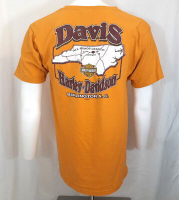 Vintage Harley Davidson T Shirt Davis Burlington NC Size Large Orange