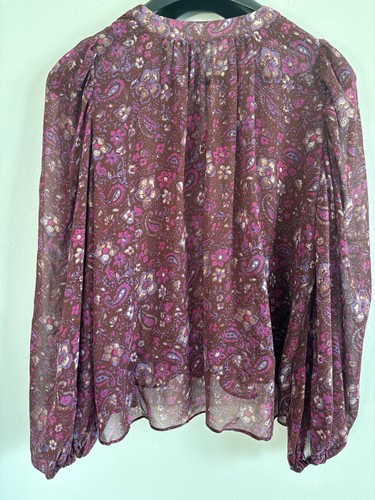 Ulla Johnson Carmine Blouse Size 0 Silk Sumac Purple Paisley Sheer Quiet Luxury - Picture 6 of 14