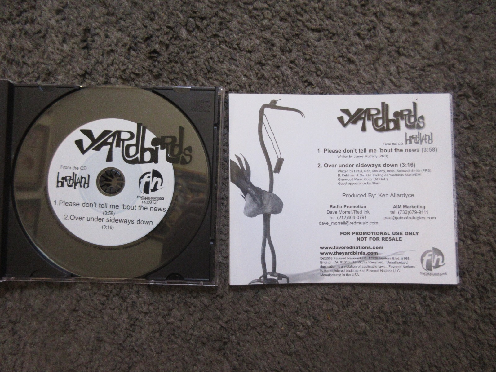 THE YARDBIRDS 2 TRACK PROMO SAMPLER CD FROM "BIRDLAND" 2003 F.N. RARE