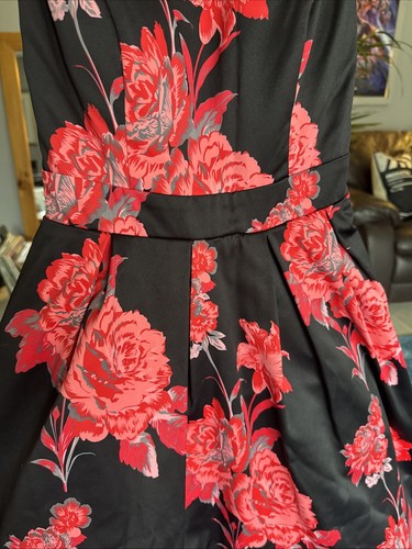 Quiz Black And Red Floral Prom Occasion Wedding Cocktail Dress Size 8 - Picture 2 of 7