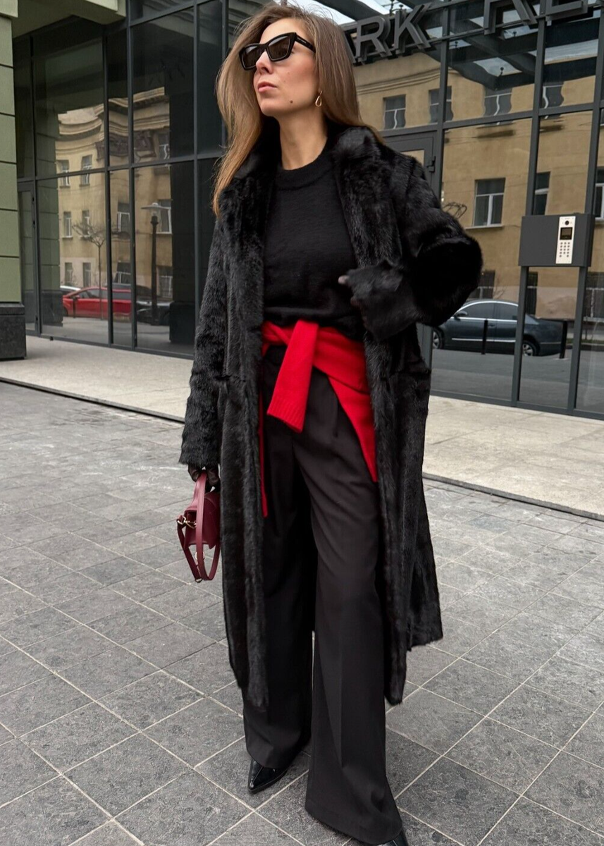 Zara ZW Collection Long Faux Fur Coat Black Size M L Medium