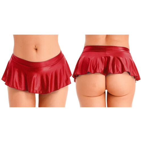 iEFiEL Womens Glossy Ruffled Skirt Low Rise Miniskirt Pool Party Beach AU - Picture 21 of 91