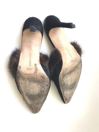 Manolo Blahnik Brown Fur Slides Size 10.5/40.5 - Picture 4 of 4