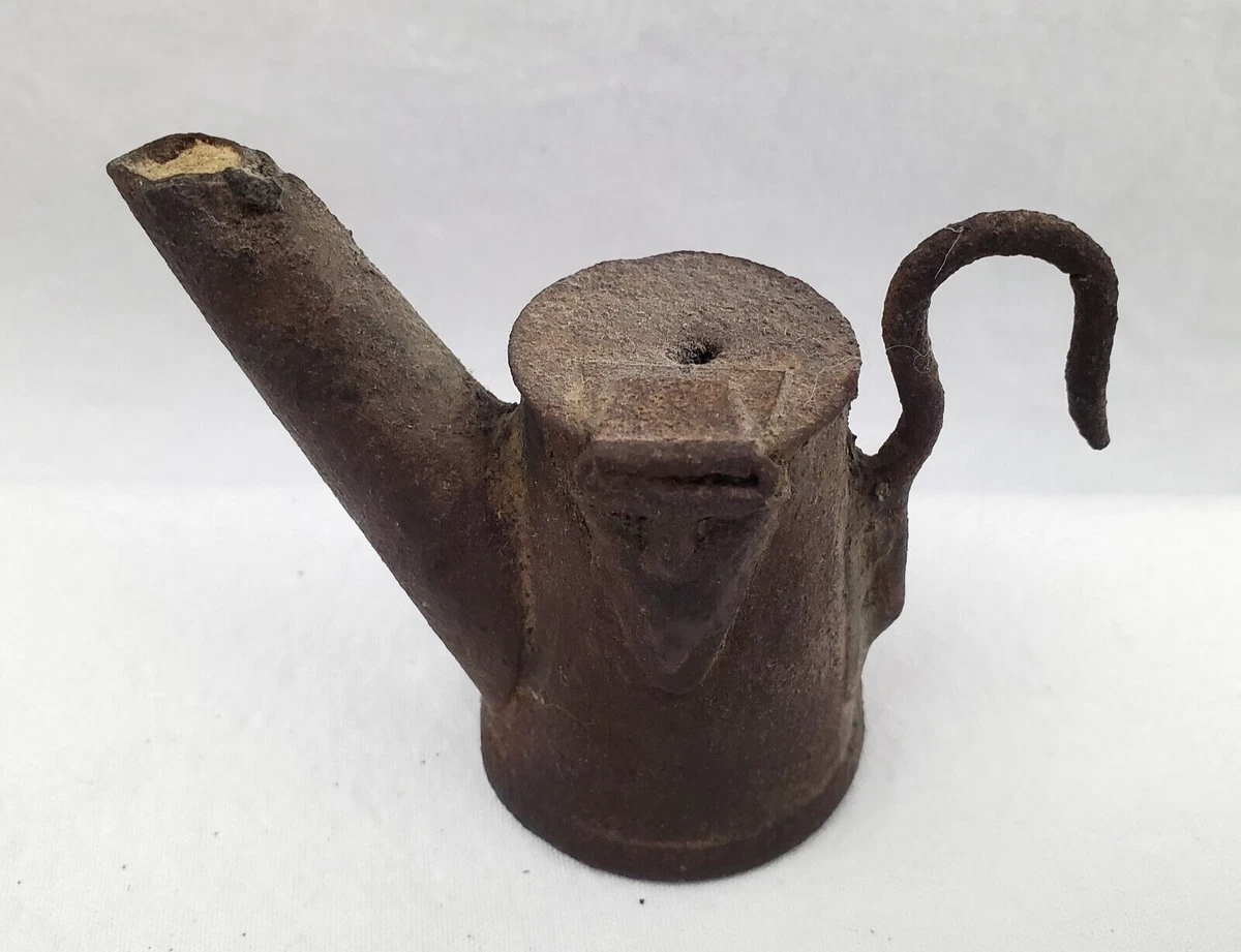 Antique Primitive Coal Miners Oil Wick Helmet Lamp Teapot Style