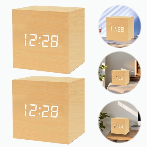 Digitaler Wecker aus Holz mit Sprachsteuerung, LED-Tischuhr für Heimdekoration ( - Bild 2 von 9