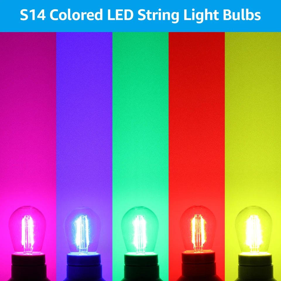15-Pack S14 Colored Non-Dimmable LED 1.2W Outdoor String Light Filament Bulbs - Image 2 of 4