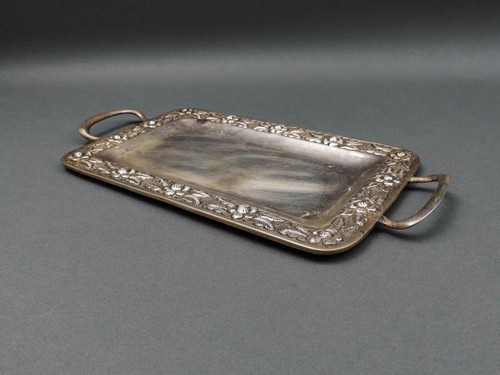 Bandeja para servir rectangular floral de plata esterlina A. Fajardo México .925 - Imagen 3 de 6