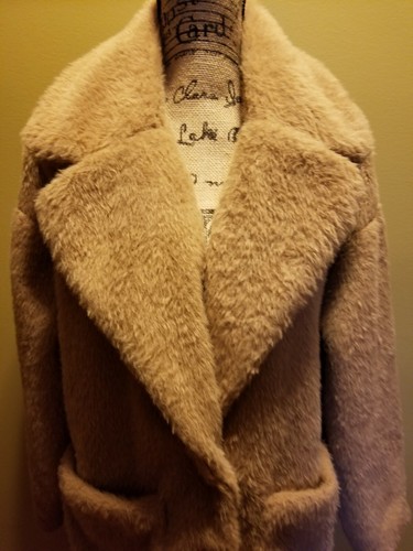 NWT BCBGeneration Faux Fur Teddy Bear Coat Camel Tan Notched Lapel XL - Picture 5 of 12