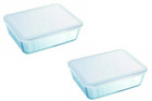 Pyrex Cook& Freeze Food Rectangular Storage Serving Dish with Lid 1.5L - 2Pcs