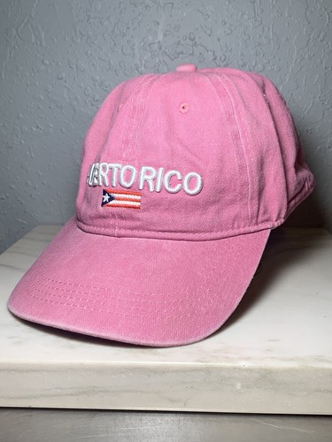 Puerto Rico Sunfaded Pink Adjustable Strap Cap Hat Embroidered Logo - Picture 4 of 11