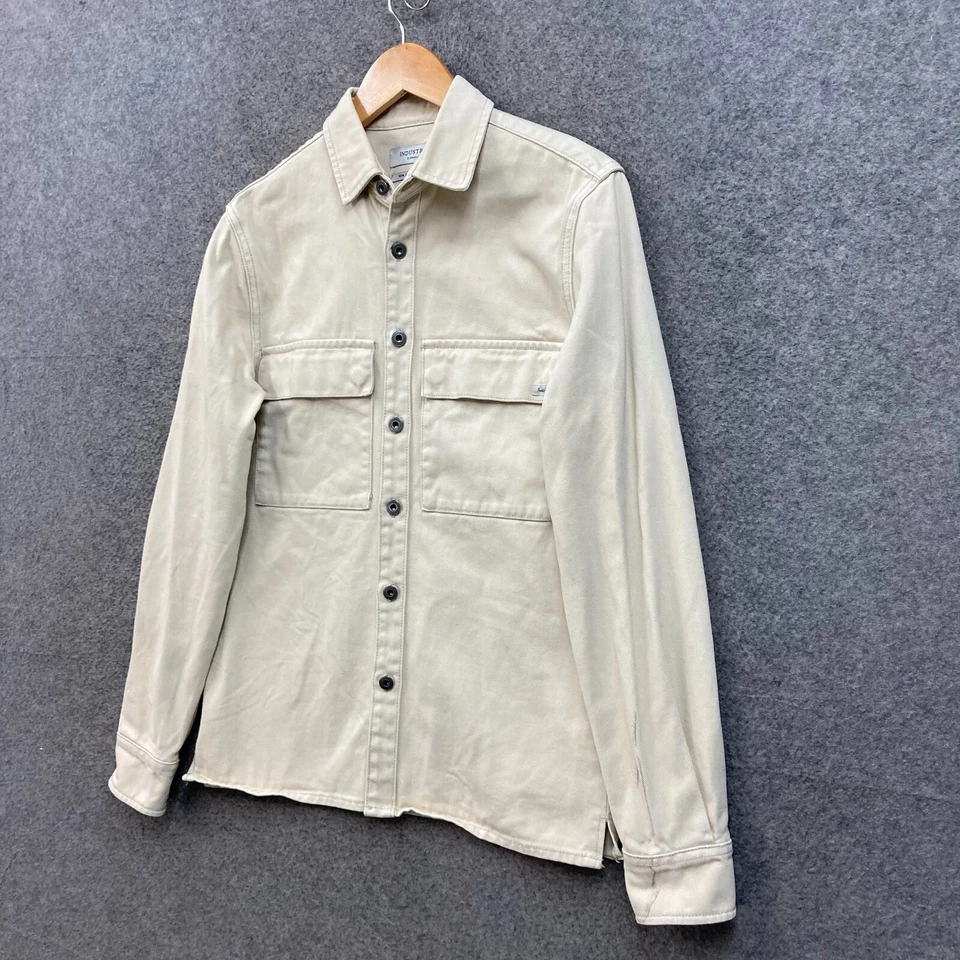 Chaqueta Industrie Para Hombre XS Beige Denim Botón Ligero Algodón Cuello 29113 Foto 2 de 4