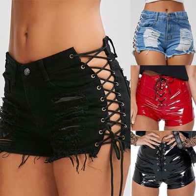 Women Casual Lace Up Shorts Shiny Wet Look Pu Leather Clubwear Mini Hot Pants Uk - Lace Up Pu Leather Shorts Women Casual Lace Up Shorts Shiny Wet Look Pu Leather Clubwear Mini Hot Pants Uk - Lace Up Pu Leather Shorts