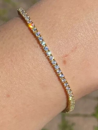 Round 4.55Ct Natural Diamond Christmas Gift Tennis Bracelet 14K Yellow Gold - Picture 9 of 15