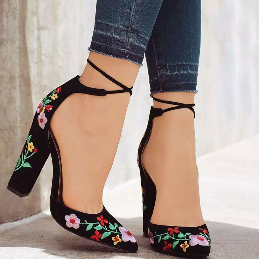 Flower embroidered deals heels