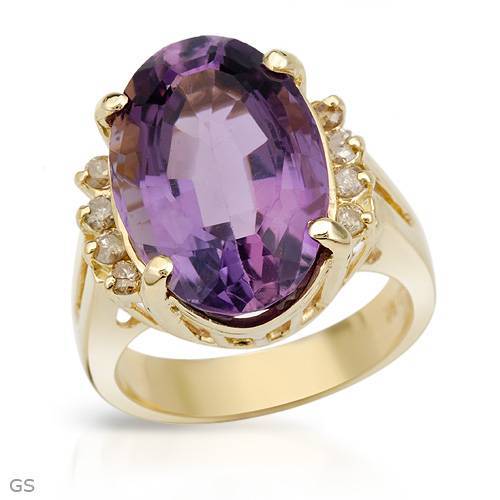 ZERTIFIZIERTER 13,90ctw lila Amethyst & Diamant Akzent 14K Gelbgold Ring & Plättchen - Bild 1 von 1