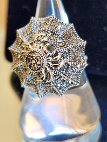 🕸 Rauchkristall Strass Halloween Spinnennetz Ring - Größe 7 - Neu mit Etikett - Bild 5 von 6