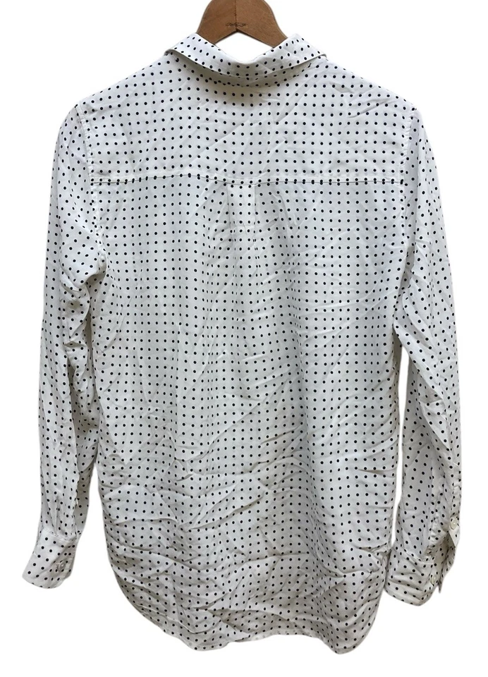 Blusa Equipment Mujer Pequeña Blanca Seda Botones Lunares Manga Larga Botón Foto 4 de 4