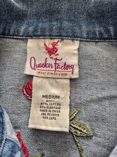 The Quacker Factory Mid Blue Denim Rose Embroidered Jacket Uk Med 97%cotton - Picture 8 of 8