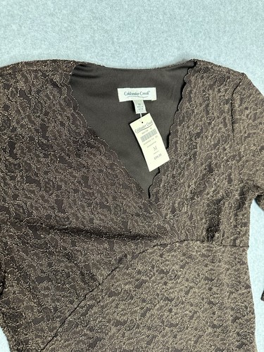 Cold Water Creek womens tops medium Brown Scalloped Neck Line New With Tags - Picture 4 of 4