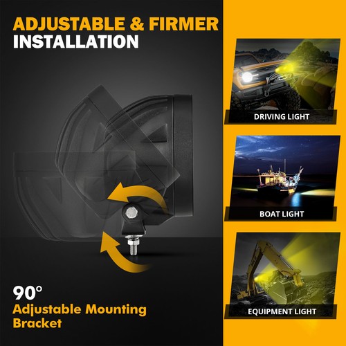 Pair 4" Amber LED Light Pods & A-Pillar Mount Bracket for Jeep Wrangler JK 07-18 - Picture 7 of 12