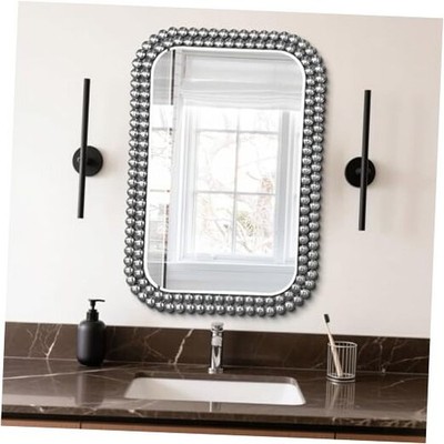 eaded Framed Bathroom Wall Mirror Rounded Rectangle 36''L x 24''W Silver B
