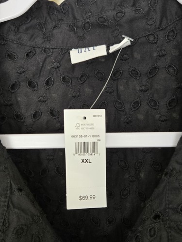 NEW! Womens GAP Button-Up Black Eyelet Easy Shirt Long Sleeve Beach Summer XXL - Picture 3 of 4