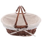  Rattan Picnic Basket - Oval Handwoven Storage Basket with Handle Cloth Lining