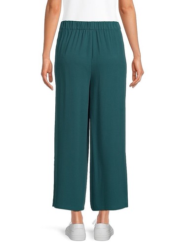 Eileen Fisher Aegean Silk Georgette Crepe Straight Ankle Pants Slit L NWT $258 - Picture 5 of 15