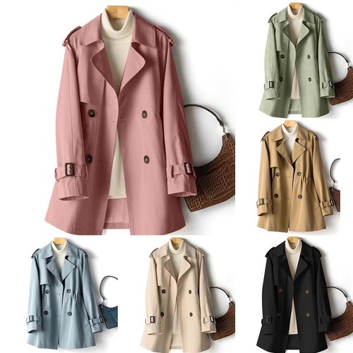 Stylish Women's Autumn Jacket Medium Length Windbreaker Trench Coat for Looks - Picture 2 of 17