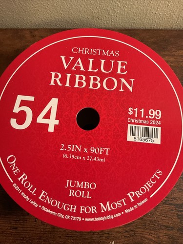 New Christmas Value Ribbon #54 Green design hobby lobby 2.5in X 90ft - Picture 2 of 4