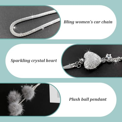 Bling Car Interior Accessories for Women Girls, Car Mirror Hanging Ornament, - Picture 4 of 7