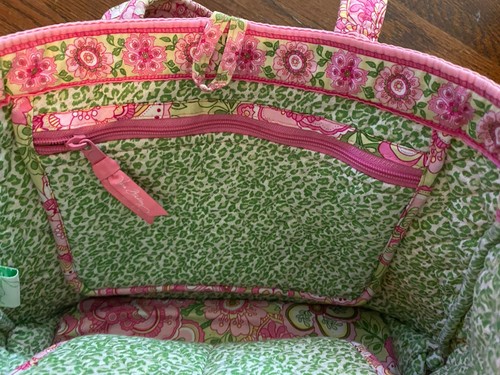 Vera Bradley Petal Pink Floral Green Leopard Medium Shoulder Tote Bag Toggle - Picture 5 of 8