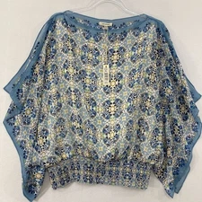 New Max Studio Top size XL Blue Geometric Soft Flowy Vacation Resortwear Boho