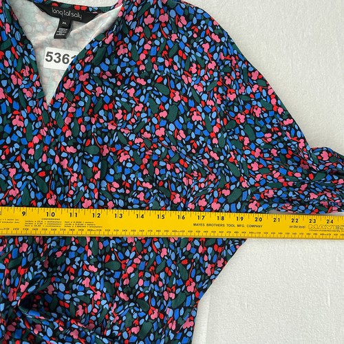 Long Tall Sally LTS Top Women XL Multicolor Floral Print Jersey Stretch Wrap LS - Picture 9 of 10