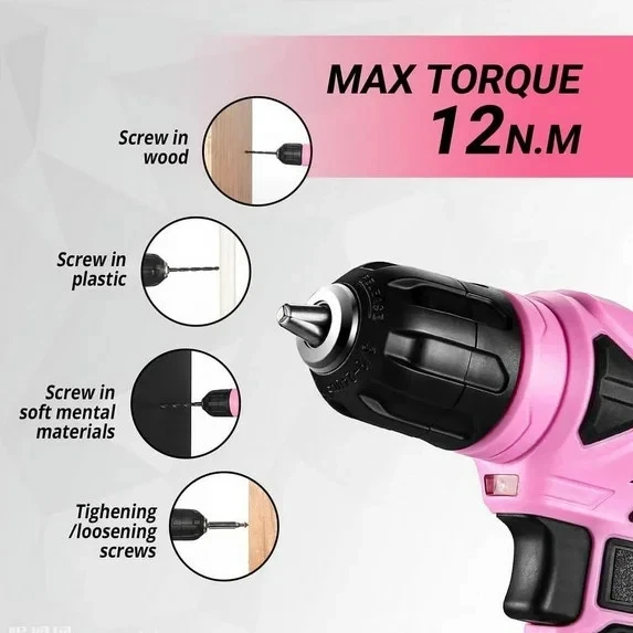 DEKOPRO126PC  Drill Tool Set with 8V Pink Cordless Drill Home Tool Kit with Dril - Image 3 of 4