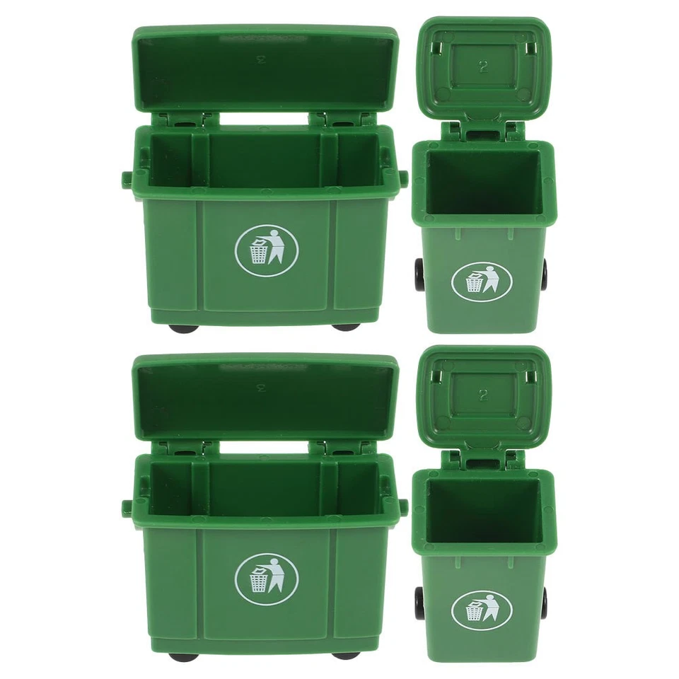 4 Stück Mini-Mülleimer mit Deckel und Rädern, Modell für Puppenhaus, - Bild 1 von 4
