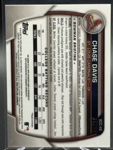 2023 Bowman Draft CHASE DAVIS 1st Auto IMAGE VARIATION /99 BDC-48 - Picture 2 of 2