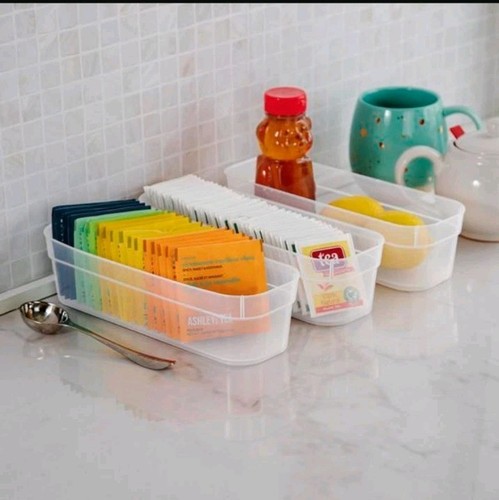 Set Of 3 Narrow Storage Trays White Plastic Organizing Bins, Baskets Sterilite
