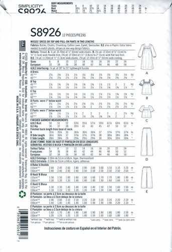 Simplicity 8926 Misses Dress Top Pull-on Pants 16-24 Pattern Uncut S8926 - Picture 3 of 3