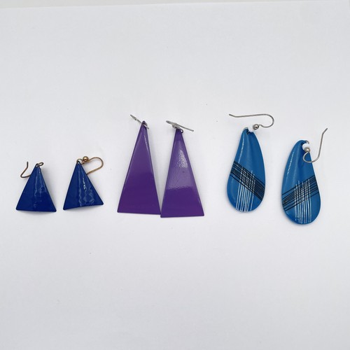 Lote Pendientes Colgantes Esmalte Vintage Años 80 Geométrico Lágrima Triángulo Conjunto Joyería