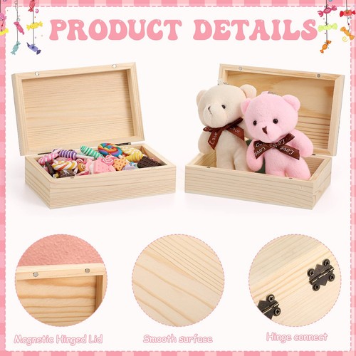8 Pcs Unfinished Wooden Boxes with Hinged Lids 5.5 x 3.5 x 2 Inch Small Keeps... - Picture 4 of 7