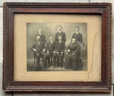 Antique 19th C. Victorian Wooden Picture Frame 1800s w/ Early Family Photograph