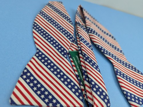 Cravatte Beau Vermont vintage patriottica bandiera americana stelle righe 100% seta - Foto 2 di 8
