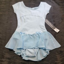 Danz N Motion Blue short Sleeve Skirted Ballet Leotard Chiffon Skirt SZ. 4-6C