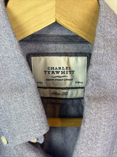 Charles Tyrwhitt Slim Fit 16/35 Button Down Hemd blau Fischgrätmuster Large - Bild 2 von 7