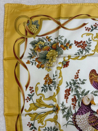 Salvatore Ferragamo Silk Scarf Birds & Berries Ornamental 33.5in Square - Picture 3 of 18